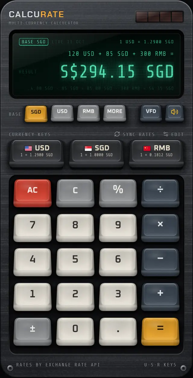 Calcurate with the emerald VFD display