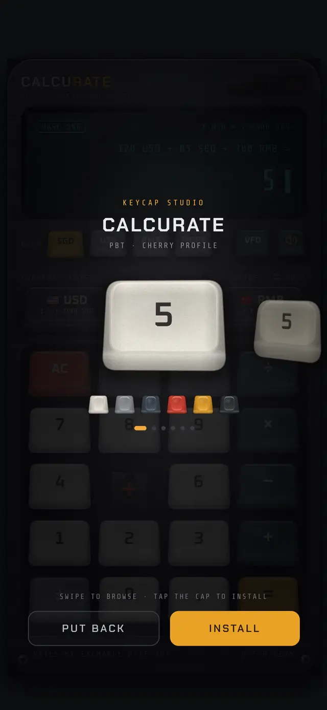 Calcurate Keycap Studio with a keycap floating above the keypad